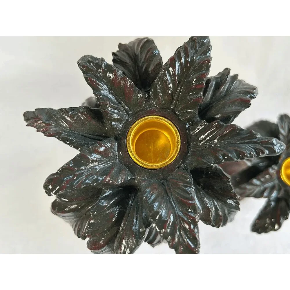 Resin Art Deco Tropical Palm Tree Candle Holders Set, Woven, Heavy, 14